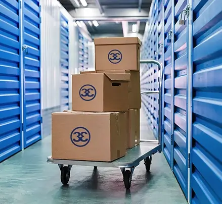 Boxes being loaded and unloaded at a storage unit