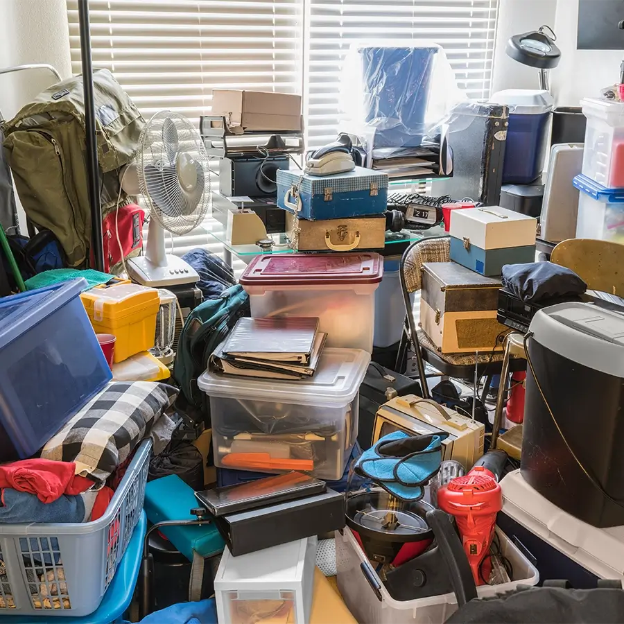 room full of clutter